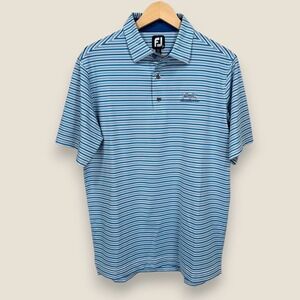 Firethorne FootJoy Performance Polo Shirt Men Medium Blue White Striped Stretch